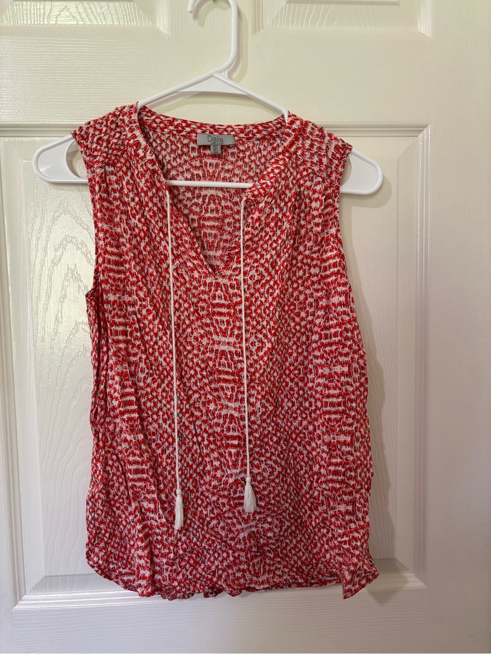 Dalia Red and White Printed Tie-Neck Sleeveless Camisole